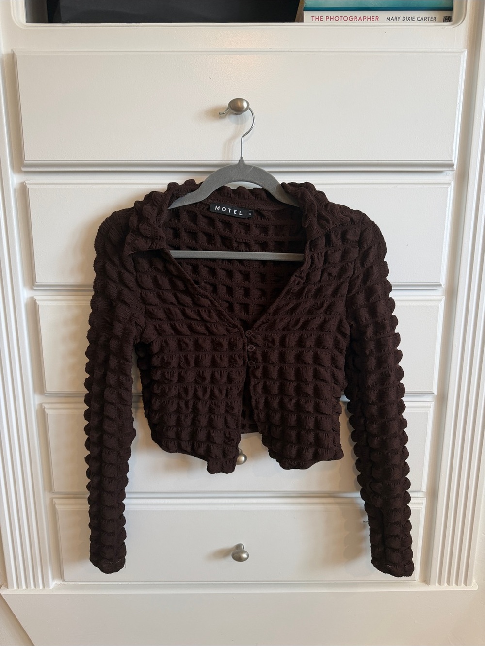 Motel Rocks Chocolate Brown Textured Cropped Cardigan